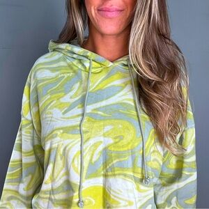 Stylish Green and Yellow Cropped Women's Hoodie